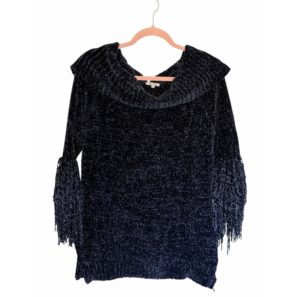 Adore Women's Medium Dark Blue Super Soft Cowl Neck Long Flutter Sleeve Sweater - Picture 5 of 11
